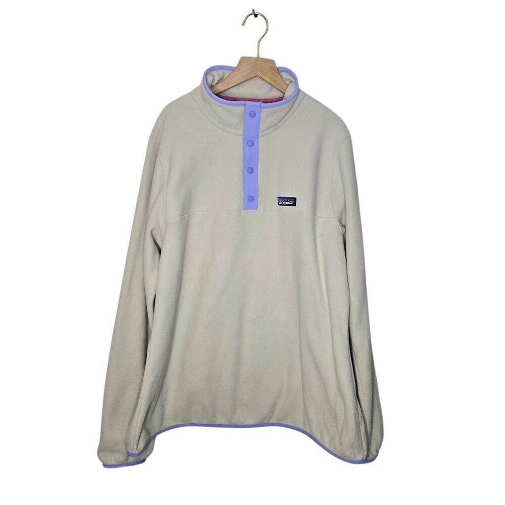 Patagonia Women's Size Large Micro D Snap T Pullover Beige Purple Fleece